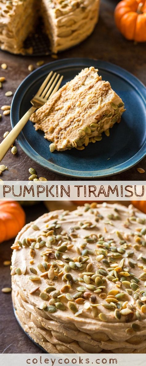 Pumpkin Tiramisu (Video!) | Coley Cooks... Tiramisu Video, Holiday Baking Thanksgiving, Unique Thanksgiving Desserts, Tiramisu Italian, Pumpkin Tiramisu, Thanksgiving Desserts Pie, Thanksgiving Desserts Kids, Tiramisu Cupcakes, Classic Tiramisu