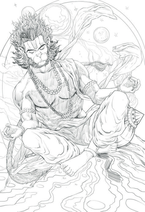 digital sketch Sketches Of Hindu Gods, Bajrang Bali Sketch, Hindu God Art Drawing, Indian Gods Sketch, Indian God Sketch, Bajrang Bali Drawing, Hindu God Drawing Sketch, Indian Mythology Art Illustration, Hindu God Artwork