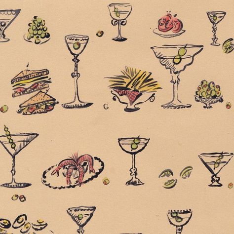 "Martinis With a Side of Lunch" Contemporary Expressionist Figurative Whimsical Print by Pauline de Roussy de Sales Spencer Aesthetic, Wallpaper Scraps, Vintage Martini, Artsy Background, Digital Sales, Perfect Tattoo, Fun Party Themes, Dorm Posters, Shrimp Cocktail