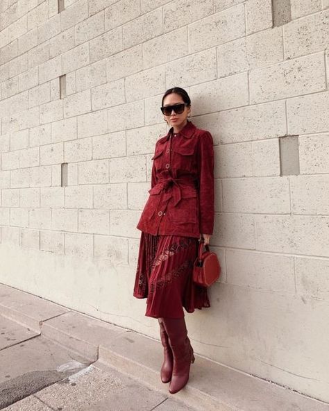 Red Suede Jacket, Celebrities Leather Jacket, Aimee Song, Suede Leather Jacket, Song Of Style, Celebrity Outfits, Casual Street Style, Trendy Dresses, Daily Fashion