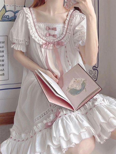 💖 Get it here: Pretty Princess Nighty Use code “TUMBLR” for a discount! Casual Sleepwear, Collar Dresses, Sleeve Ruffles, Cute Pajama Sets, Womens Knit Dresses, Cute Pajamas, Lace Short, Linen Pants Women, Overalls Women