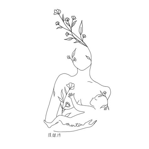 Mom Line Art Tattoo, Motherhood Fineline Tattoos, Floral Motherhood Tattoo, Mother Holding Baby Tattoo, Motherhood Line Art, Mutterschaft Tattoos, Breastfeeding Tattoo, Motherhood Art, Mother Tattoos