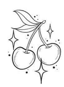 Cherry Tattoo With Sparkles, Cherry Patchwork Tattoo, Cherry Tattoo Placement Ideas, Cherry Wrist Tattoo, Cherry Coloring Page, Cherrys Tattoo Design, Cherry 8 Ball Tattoo, Minis Tatoos, Divine Feminine Drawing