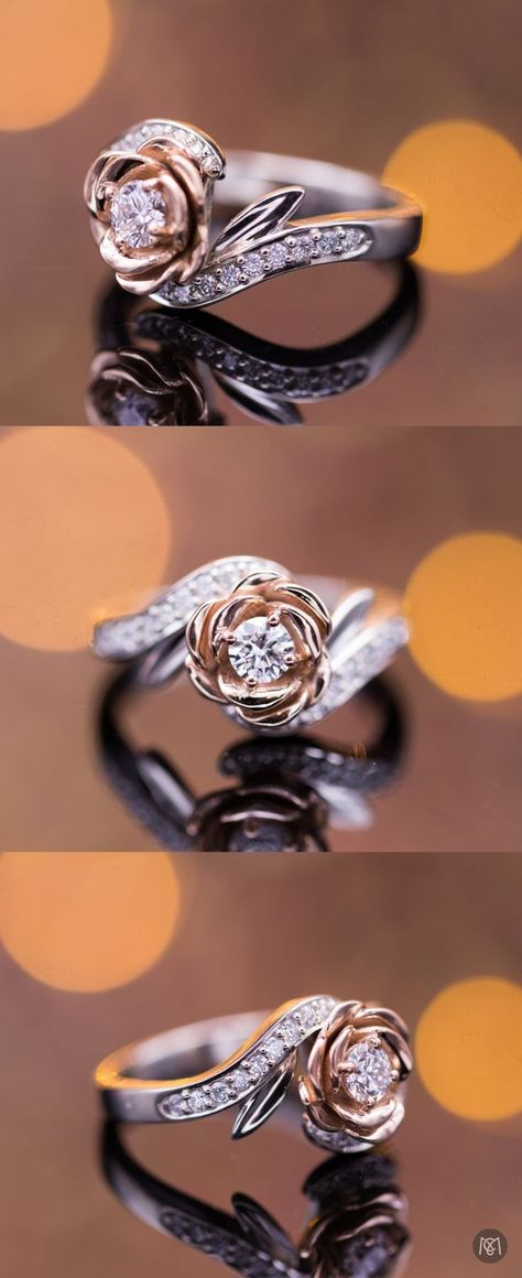 Rose Gold Ring Flower, Rose Flower Engagement Ring, Peony Engagement Ring, Diamond Rose Ring, Rose And White Gold Engagement Ring, Wedding Ring Flower Design, Engagement Rings With Flowers, Engagement Ring Rose, Rose Rings Engagement