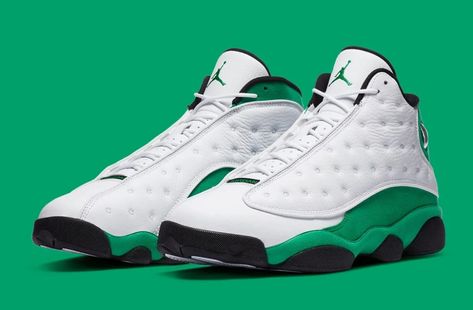 Where to Buy the Air Jordan 13 "Lucky Green" - HOUSE OF HEAT | Sneaker News, Release Dates and Features Lucky Green Outfit, Jordan 13 Lucky Green, Jordan Xiii, Nike Slippers, Pretty Sneakers, Jordan 13 Shoes, Black Shoes Men, Air Jordan 13 Retro, Sweatpants Outfit