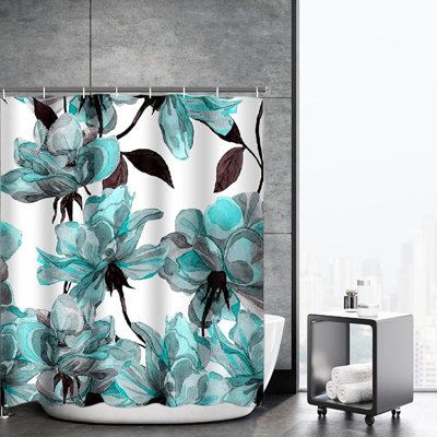 High quality fabric, includes 12 plastic curtain hooks. | Winston Porter Hannya Shower Curtain Waterproof Floral Pattern Abstract Home Decor Polyester Fabric Adjustable Hook Set Polyester | Wayfair Silver Shower Curtain, Turquoise Shower Curtain, Teal Shower Curtains, Hooks For Bathroom, Watercolor Shower Curtain, Teal Pattern, Gray Shower Curtains, Black Shower Curtains, Plastic Curtains