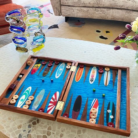 Functional artistry — Studio Jean-Michel | Custom Designed Luxury Backgammon Sets & Chess boards and tables Diy Backgammon, Chess Boards, Backgammon Table, Backgammon Board, Backgammon Set, Jean Michel, Bora Bora, Board Design, Pallet Coffee Table