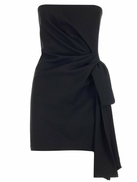 Ysl Mini Dress, Ysl Black Dress, Europe Wardrobe, Ysl Dress, Eye Safety, Dress Drape, Ribbon Belt, Strapless Neckline, Mini Robes