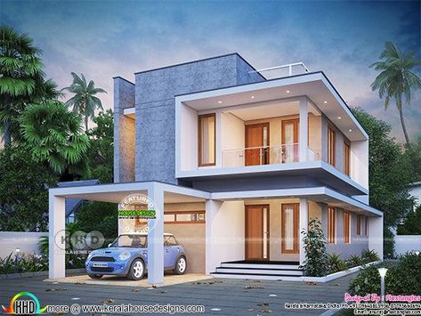 Minimal contemporary house design 1715 sq-ft Contemporary House Elevation Design, 2400 Sq Ft House Plans Indian, Upstairs House Design, House Design In Kerala, Minimal Contemporary, Minimal House, Bedroom Contemporary, Small House Elevation Design, Modern Bungalow House