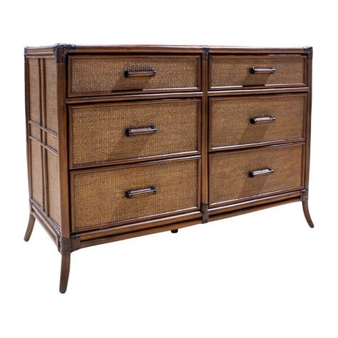 Palm Cove Antique Six Drawer Dresser with Glass Dresser Dresser, Complete Bedroom Set, Triple Dresser, Wicker Dresser, Palm Cove, Wicker Bedroom, Wicker Shelf, Six Drawer Dresser, 7 Drawer Dresser