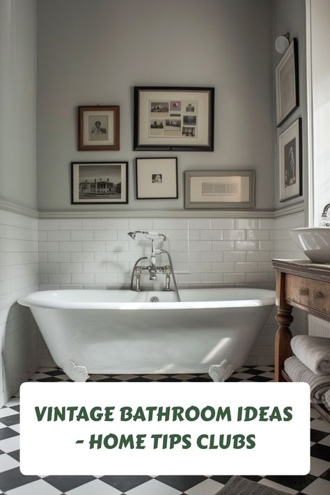 Vintage Bathroom Ideas - Home Tips Clubs Bathroom Ideas Clawfoot Bathtub, Old Clawfoot Tub Bathroom, Bathroom Old House, Bathroom Clawfoot Tub Layout, Cast Iron Tub Shower Combo, Small Vintage Bathroom Ideas, Small Bathroom Ideas With Tub Layout, English Cottage Style Bathroom, Claw Foot Tub Bathroom Ideas