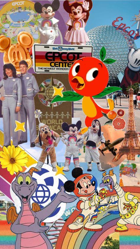 #epcot Disney Aesthetic Collage, Epcot Wallpaper, Single Wallpaper, Andy Pandy, Disney Phone Backgrounds, Disney World Aesthetic, Sticker Board, Colorful Rustic, Disney World Attractions