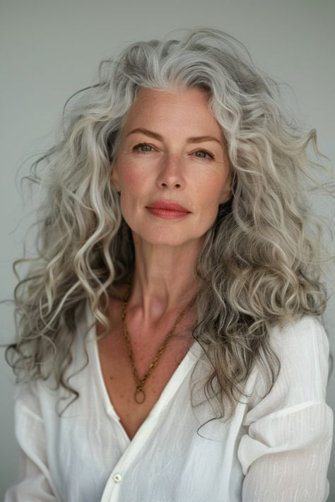 Natural Grey Hair Transition, Dyed White Hair, Gray Transition, Curly Gray Hair, Natural Grey Hair, Best Long Haircuts, Rocker Hair, Women Haircuts Long, Grey Hair Over 50