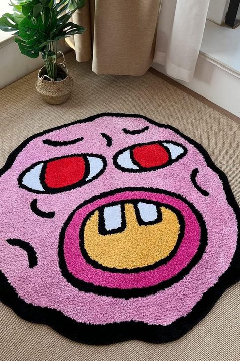 LAKEA Tufted Carpet Cherry Bomb Rug Pink Room Decor Kawaii Rug Small Rugs for Bedroom Cartoon Circle Punch Needle Carpet (23.6X23.6 Inch) Small Rugs In Bedroom, Punch Needle Carpet, Room Decor Kawaii, Kawaii Rug, Tufted Bedroom, Bedroom Cartoon, Tufting Diy, Tufted Carpet, Pink Room Decor