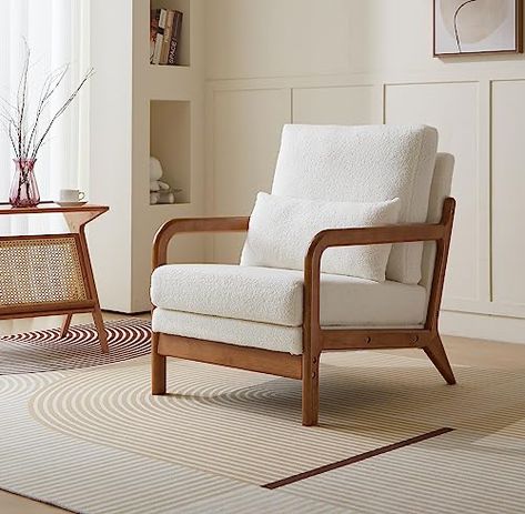 Cream Accent Chair, Long Narrow Living Room, Wood Frame Arm Chair, Comfy Reading Chair, Mid Century Modern Accent Chairs, Narrow Living Room, Chair For Living Room, Dining Room Combo, Upholstered Armchair