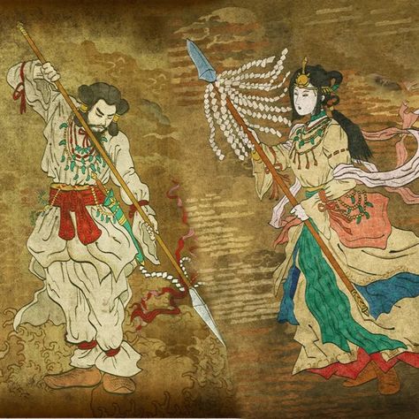 Ancient Japan Art, Japanese Myth, Ancient Japanese Art, Creation Myth, Ancient Japan, Japan Painting, Japanese Mythology, Japanese Drawings, Japanese Art Prints