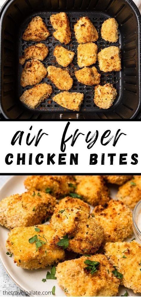 Air fryer buffalo chicken bites is an easy recipe from The Travel Palate made with boneless, skinless chicken breasts. They are marinated in buttermilk and buffalo sauce then lightly breaded and cooked up perfectly crisp and tender. Serve with a homemade blue cheese dressing recipe for the ultimate appetizer. Air Fryer Chicken Bites, Air Fryer Buffalo Chicken, Cheesy Chicken Recipes, Homemade Blue Cheese, Blue Cheese Dressing Recipe, Buffalo Chicken Bites, Air Fryer Recipes Chicken, Easy Comfort Food, Chicken Bites