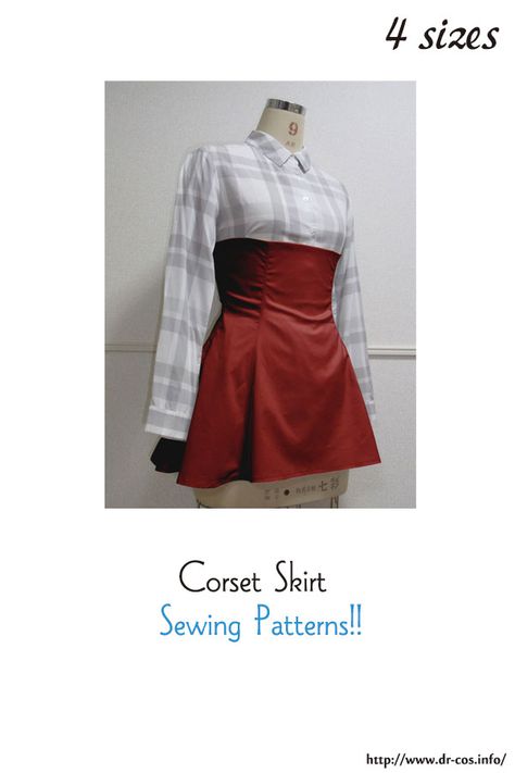 This is the pattern of a Corset Skirt.   cm size(A4 size) Ladies'-S,M,L,LL At present, only Japanese. Casual Skirt Patterns, Fantasy Skirt Pattern, Corset Skirt Pattern, Korsett Dress, Corset Skirt Sewing Pattern, Fabric Corset Pattern, Skirt Design Pattern, Sewing Patterns Corset, Cupped Corset Pattern