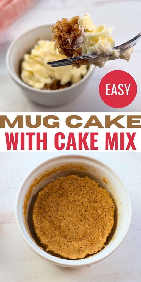 Cake Mix Mug Cake Chocolate Cake Mix Desserts Boxes Easy Recipes, Cake In A Mug With Cake Mix Boxes, Easy Yellow Cake Mix Recipes, Mug Cake From Box Cake, Mug Cake With Cake Mix Boxes, Cake Mix Mug Cake, Cake In Mug, Easy Microwave Mug Cake, Chocolate Cake Mix Desserts