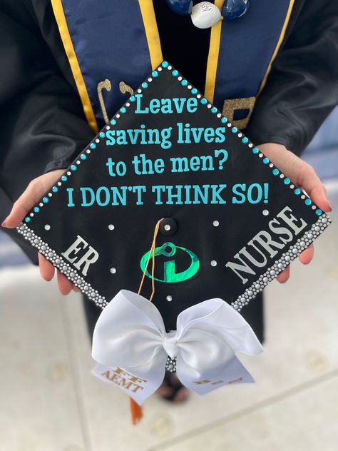 Nursing Graduation Cap Er Nurse, Er Nursing Graduation Cap, Emt Graduation Caps, Er Graduation Cap, Paramedic Graduation Cap, Er Nurse Graduation Cap, Nurse Graduation Cap Designs, Quotes For Graduation Caps, Graduation Cap Decoration Nursing