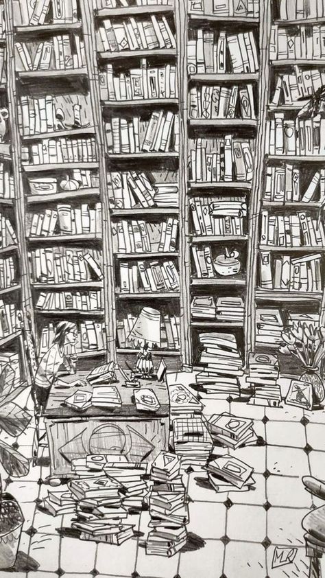 Book Case Drawing, Library Drawing Sketches, Bookshelf Drawing, Shelf Drawing, Library Illustration, Library Drawing, Micron Pen Art, Shading Drawing, Inktober 2024