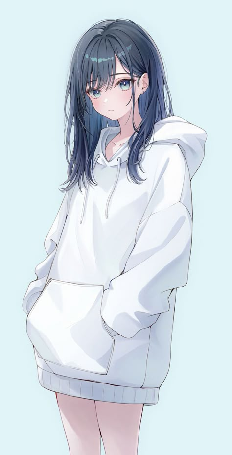 Hoodie Cartoon, Anime People, Anime Hoodie, Anime Character Drawing, 영감을 주는 캐릭터, Anime Poses, Anime Artwork, Girl Drawing, White Hoodie