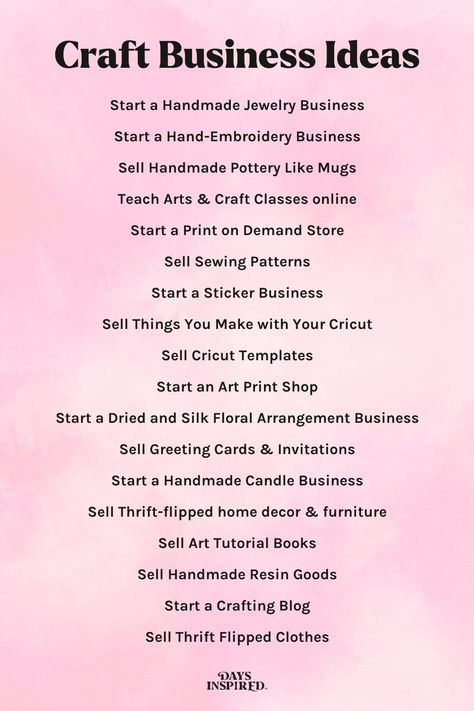 Small Business Ideas For Artists, Small Buissnes Ideas At Home, Names For Online Business, Small Business Ideas 2024, Handmade Jewelry Business Name Ideas, Small Business Name Ideas List Aesthetic, Types Of Businesses To Start, Handmade Small Business Ideas, Handmade Products To Sell Ideas