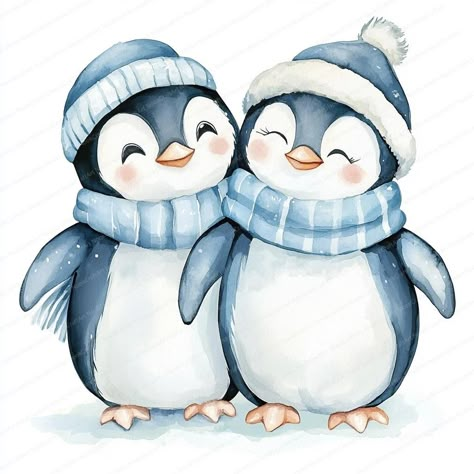 Penguin Template Free Printable, Christmas Card Painting Ideas, January Clipart, Cute Penguin Art, Friends In The Snow, Christmas Card Painting, Card Painting Ideas, Clipart Drawings, Funny Clipart