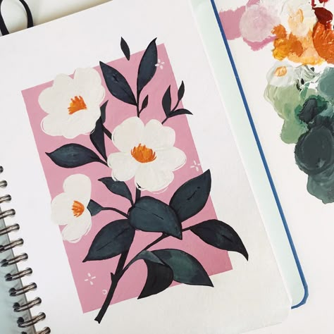 Gouache Inspiration, Realistic Flower Drawing, Painting With Gouache, Painted Florals, Art Aesthetics, Oil Color, Gouache Art, Soyut Sanat Tabloları, Cute Paintings