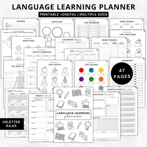 Language Learning Planner, Language Learning Journal, Journal Notion, Vocabulary Notebook, Learning Template, Learning Journal, Language Journal, Notebook Templates, Ipad Goodnotes