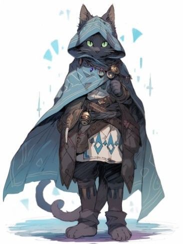 Cat Assassin Character Design, Cat In Clothes Drawing, Tabaxi Cute, D&d Cat Character, Black Cat Tabaxi, Tabaxi Female Monk, Cat Person Character Design, Catfolk Character Design, Young Tabaxi