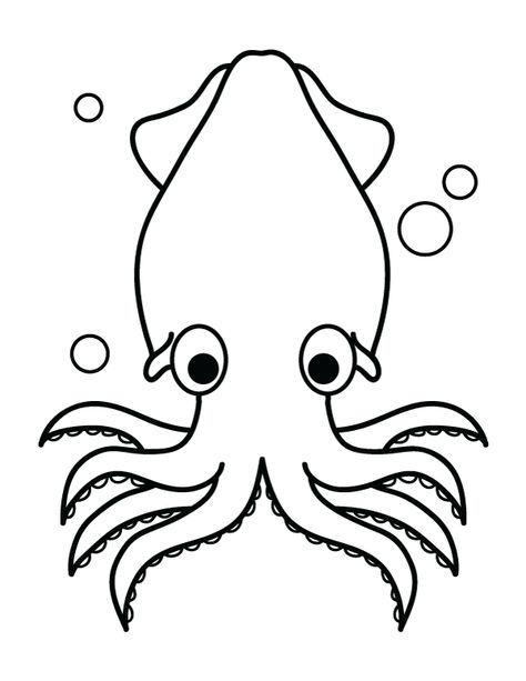 Free printable squid coloring page. Download it at https://museprintables.com/download/coloring-page/squid/ Squid Coloring Page, Squid Drawing, Animal Templates, Fish Coloring Page, Love Coloring Pages, Painting Templates, Squid Game, Calamari, Fishing Humor