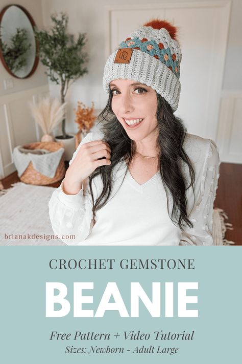 Gemstone Hues Crochet Beanie Pattern Donation Ideas, Ponytail Hat Crochet, Crochet Messy Bun, Crochet 101, Granny Stitch, Crochet Pattern Instructions, Fall Crochet Patterns, Winter Crochet, Crochet Supplies