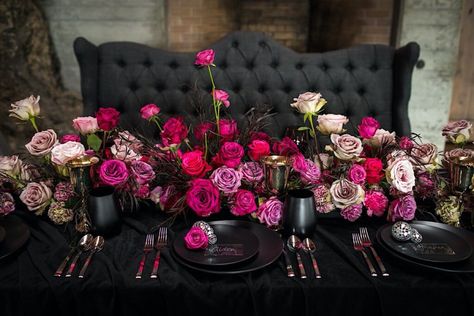 Brasada Ranch, Dark Wedding Theme, Magenta Wedding, Edgy Wedding, Plum Wedding, Romantic Vibes, Traditional Wedding Decor, Table Setting Decor, Dark And Moody