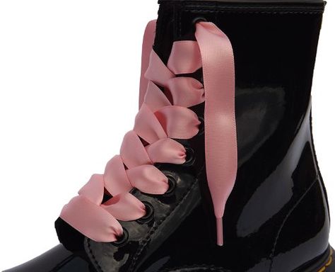 High Fashion Pink Satin Ribbon Bootlaces, Shoelaces for Doc's, Dr Martens Boots. These Pink Bootlaces are Designed to Fit 3 eyelet Shoe Style 1461, 6 eyelet Boot Style 101, 8 eyelet Boot Style 1460w & 10 eyelet Boot Style 1490. These Bootlaces are brought to You from the Stylish UK Brand Pimp My Shoes with Our Pimp My Shoes Logo Aglets (plastic tips). (Pink Laces for 10 eyelet Boot 1490) Boots With Ribbon Laces, Olivia Concert, Ribbon Shoe Laces, Shoes Logo, Boot Laces, Doc Marten Boot, Ribbon Flats, Ribbon Laces, The Great