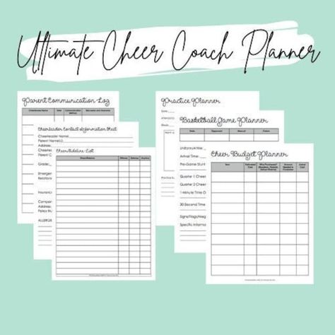 The Digital Download is everything you need to plan and organize your season as a Cheer Coach.  Keep your rosters, budget, parent contacts, games, and competition organized with one file. Mom Template, Binder Printables Free, Cheerleading Coach, Youth Cheer, Cheerleading Coaching, Parent Contact, High School Cheer, Cheer Workouts, Cheer Practice