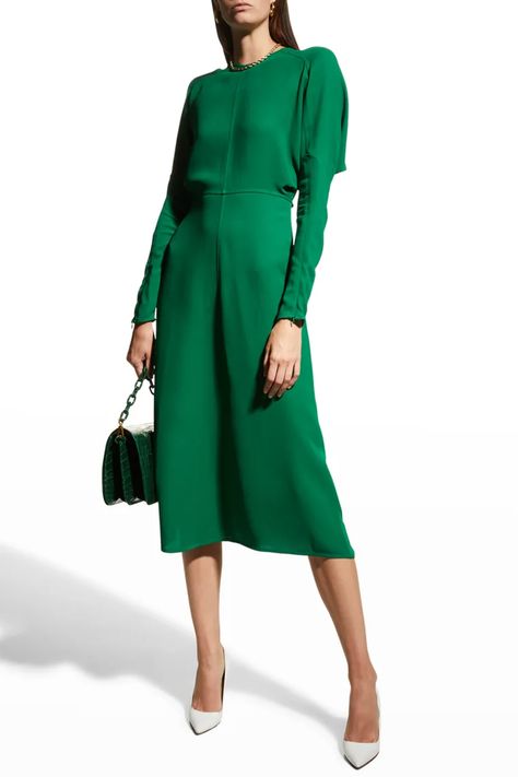 Flare Dress Styles, Small Frocks, Wedding Hats For Guests, Victoria Beckham Dress, Draped Midi Dresses, British Fashion Awards, Winter Outfits For Work, Trendy Dresses, Dress Styles