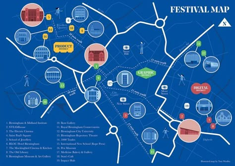 Birmingham Design Festival Map | Festival design, Illustrated map, Map Event Map Graphic Design, Illustrated Map Design, Festival Map Design, Interactive Map Design, Event Map Design, Festival Wayfinding, Infographic Map Design, Map Illustration Design Graphics, User Journey Map