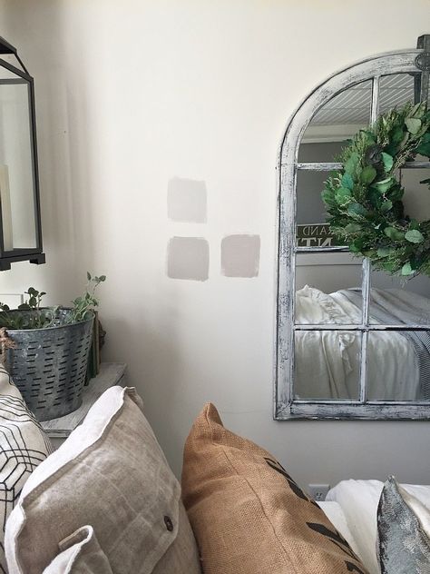 Benjamin Moore Dove White, Behr Sculptor Clay, Bedroom Lanterns, Guest Bedroom Inspiration, Guest Bedroom Office, Modest Aesthetic, Cozy Area, Dove Painting, Floor Paint Colors