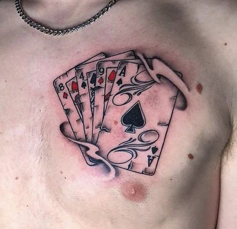 Poker Chip Tattoo Ideas, Poker Related Tattoos, Tattoo Ideas For Men Casino, Cards Tattoo For Men, Tattoo Cards, Tattoo Casino Desenho, Ace Of Spades Tattoo Design, Play The Cards Youre Dealt Tattoo, Ronin Tattoo