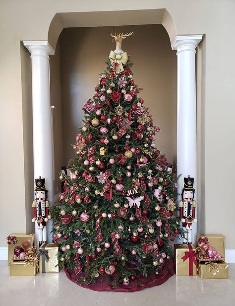 Plum And Pink Christmas Tree, Rose Gold Burgundy Christmas Tree, Red Pink And Gold Christmas Tree, Burgundy Pink And Gold Christmas Tree, Christmas Tree Themes Colors Pink, Pink Red Gold Christmas Tree, Pink And Maroon Christmas Tree, Pink Red And Gold Christmas Tree, Dark Pink Christmas Tree