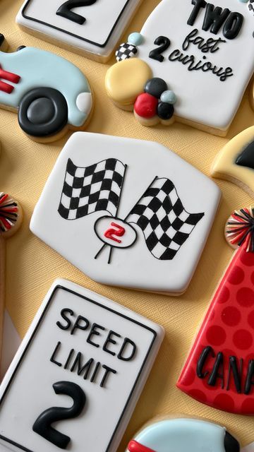 Two Fast 2 Curious, Two Fast Two Furious, Car Cookies, Temple City, Race Car Birthday Party, 1st Birthday Party Decorations, Happy 5th Birthday, Sugar Cookie Designs, Race Car Birthday