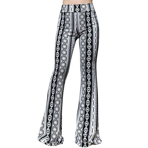 SMT Women's High Waist Wide Leg Long Bell Bottom Yoga Pants Medium B&W Tribe Bell Bottom Yoga Pants, Boho Mode, Retro Pants, Oufits Casual, Boho Style Outfits, Hippie Style Clothing, Boho Pants, Bell Bottom Pants, Pant Length