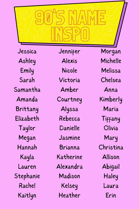 90's baby girl name inspiration | girl names | 90's baby | 90's girl Y2k Girl Names, 2000s Names, 90s Names, 80s Names, Y2k Names, S Girl Names, Historical Names, Top 100 Names, Creamsicle Smoothie