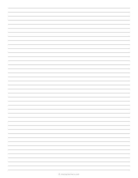 Free printable narrow ruled lined paper template in portrait (vertical) orientation on letter size paper. The paper has 6.4 mm (1/4 inch) spacing between horizontal lines with no vertical margin. The horizontal lines color is gray and the line weight is 0.2 mm. Lined Paper Template, Notebook Paper Template, Paper Template Free, Free Paper Printables, Printable Graph Paper, Printable Lined Paper, Handwriting Paper, Stationary Paper, Word 2007