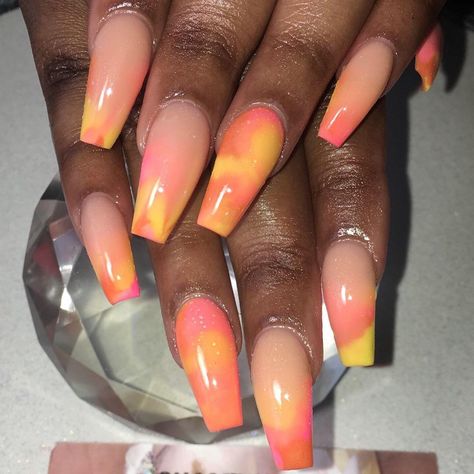 Orange Ombre Nails, Pink Starburst, Orange Nail Designs, Orange Nail, Minimal Nails Art, Minimal Nails, Work Nails, Long Acrylic Nails Coffin, Bling Acrylic Nails