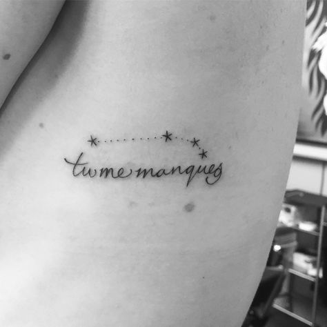 “Tu me manques”, literally translated means “you are missing from me” in French. Tattoo dedicated to my lost twin. It includes our star sign. 🖤 Miss Me Tattoo, You Are Missing From Me Tattoo, You Are Missing From Me French, Name Tattoos With Stars, Lost Twin Tattoo, Twin Memorial Tattoo, Tu Me Manques Tattoo, I Am Enough Tattoo, Missing From Me