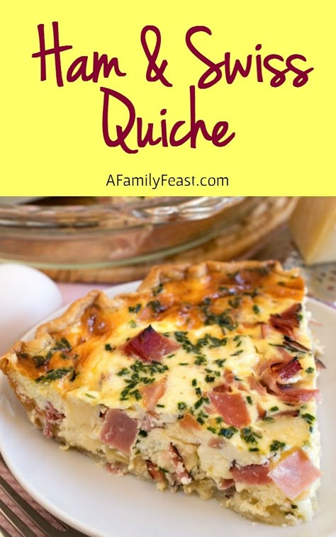 Ham and Swiss Quiche - A Family Feast® Ham And Swiss Quiche, Swiss Quiche, Best Quiche, Ham And Swiss, Breakfast Quiche Recipes, Quiche Recipes Easy, Cheese Quiche, Diner Recept, Quiche Recipe