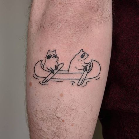 Canoe Tattoo, Ken Tattoo, Chef Tattoo, Raccoon Tattoo, Tattoos 2024, Brother Sister Tattoo, Sister Tattoo, Friendship Tattoos, Mountain Tattoo