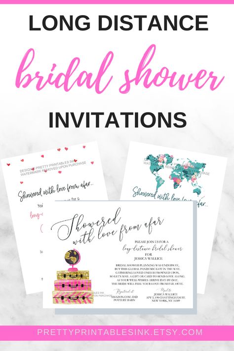 Are you looking to move to Plan B for an upcoming bridal shower? Consider a bridal shower by mail for a long-distance bridal shower instead! We've got the perfect way to tell guests how you'll shower the bride from afar with our shower by mail bridal shower invitations. We customize, you print and mail, email or text! #longdistancebridalshower #bridalshowerbymail #showerbymail #virtualbridalshower #mailbridalshower #onlinebridalshower #bridalshowerideas Bridal Shower By Mail Ideas, Long Distance Bridal Shower Ideas, Long Distance Wedding, How To Shower, Bridal Shower By Mail, Bridal Shower Bachelorette Party Ideas, Wishes For The Bride, Shower By Mail, Mail Ideas